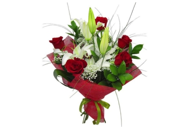 Bouquet of Casablanca and red roses