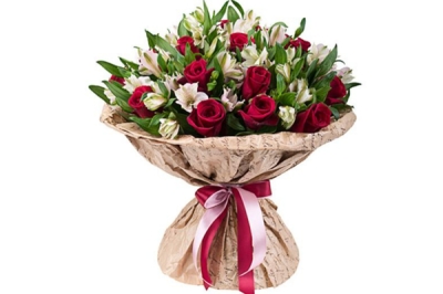 Bouquet of 21 roses and alstroemeria